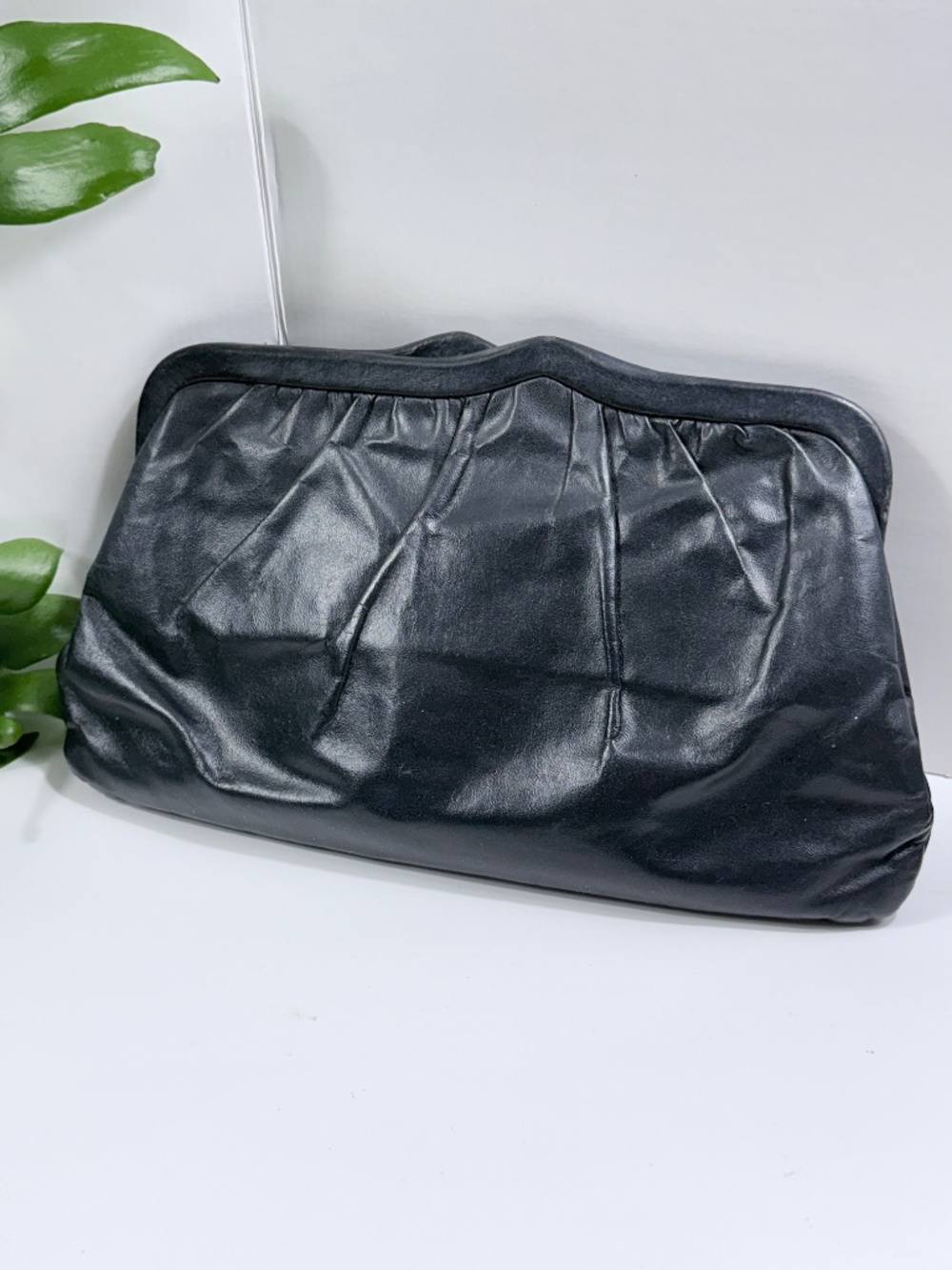 Vintage Black Leather Clutch Bag